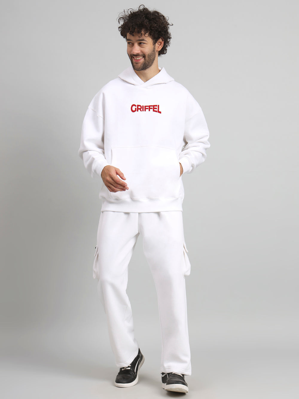 Griffel Men Oversized Fit SNAKE Print Front Logo 100% Cotton Fleece Hoodie and trackpant - griffel