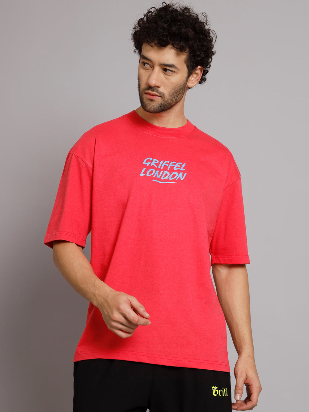 GRIFFEL Men No Time for Romance Neon Pink Oversized Drop Shoulder T-shirt - griffel