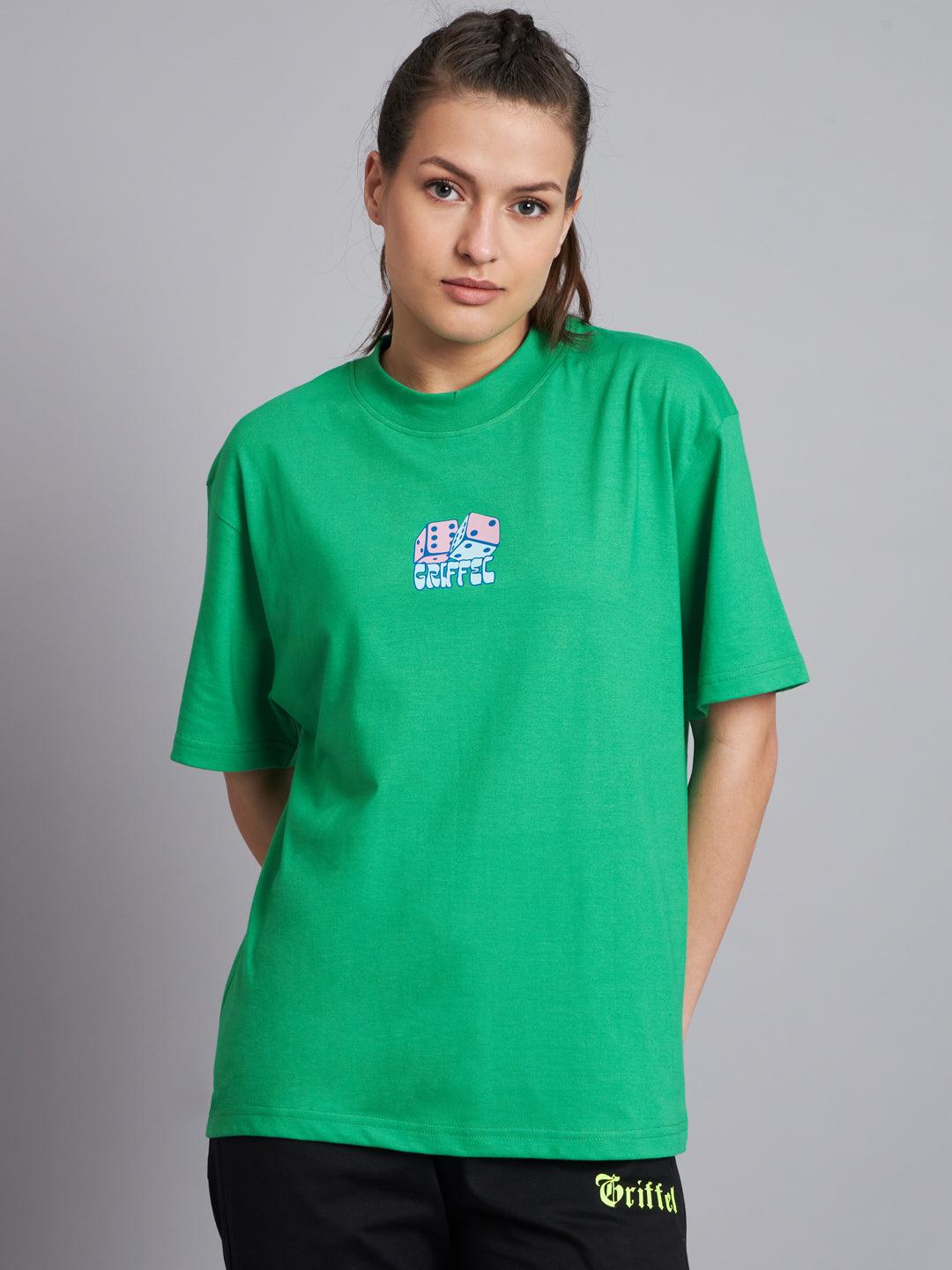 GRIFFEL Women's DICE oversized Drop Shoulder Neon Green T-shirt - griffel
