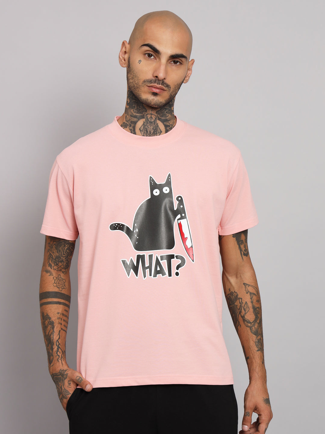 GRIFFEL Men WHAT CAT Printed White Regular fit Cotton T-shirt - griffel