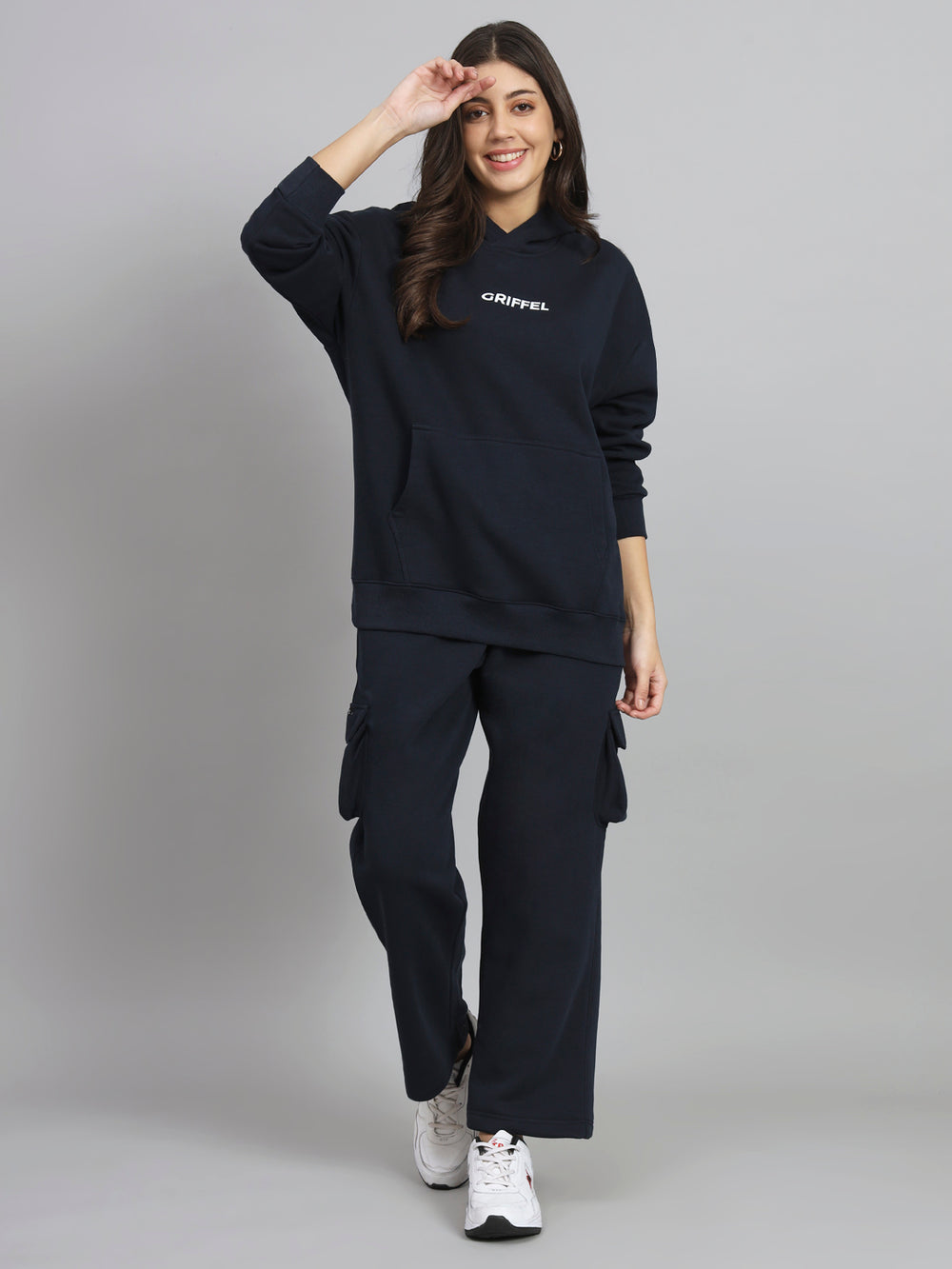 Griffel Women’s Basic Solid Oversized Fit 5 Pocket Navy Trackpant - griffel