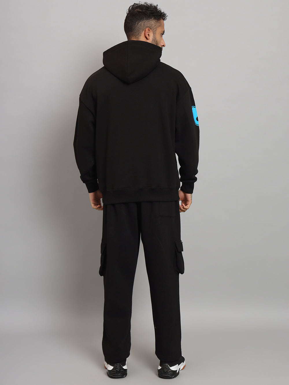 Griffel Men Oversized Fit BEAR Print 100% Cotton Black Fleece Hoodie and trackpant - griffel