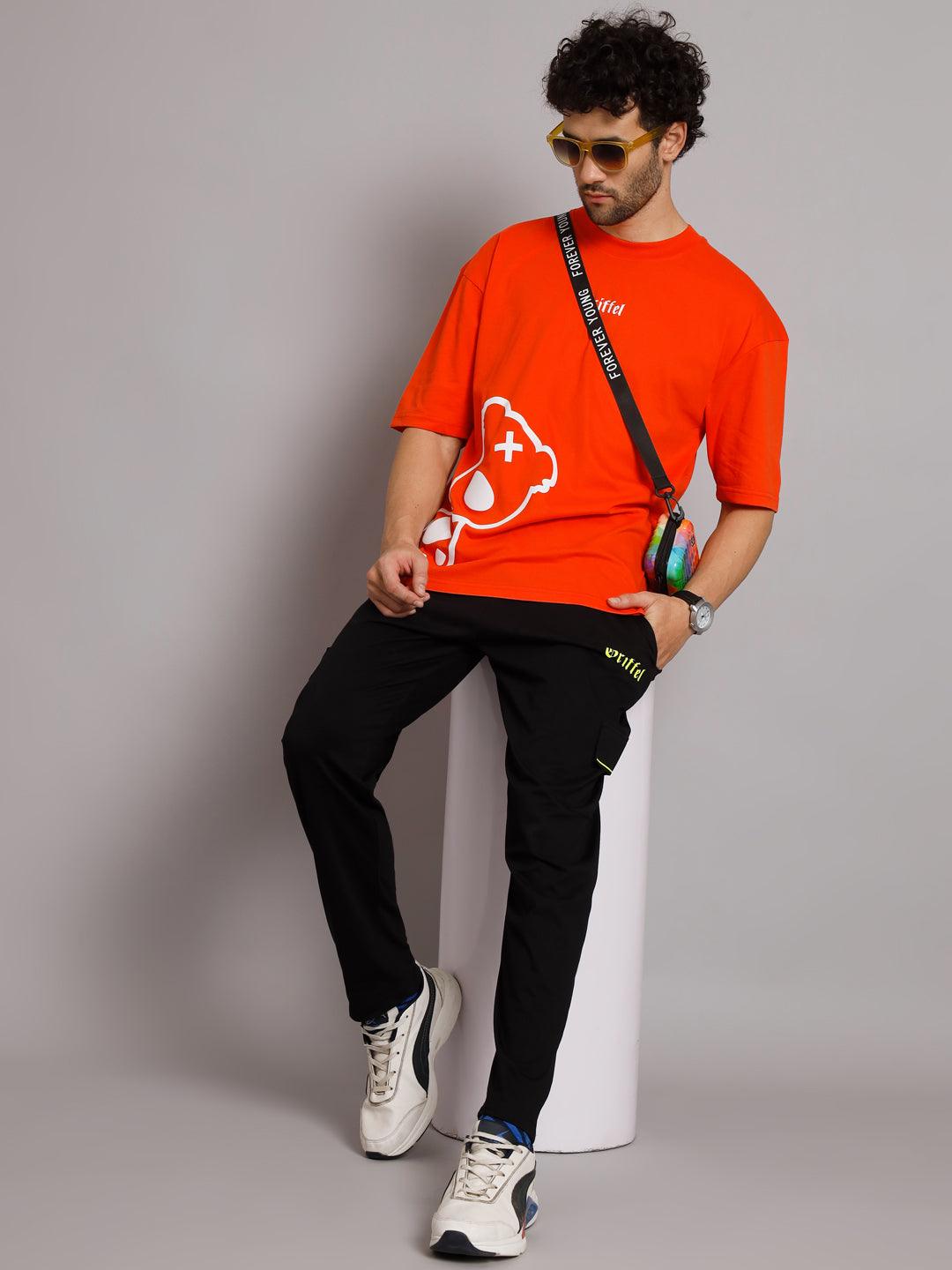 GRIFFEL Men TEDDY Neon Orange Oversized Drop Shoulder T-shirt - griffel