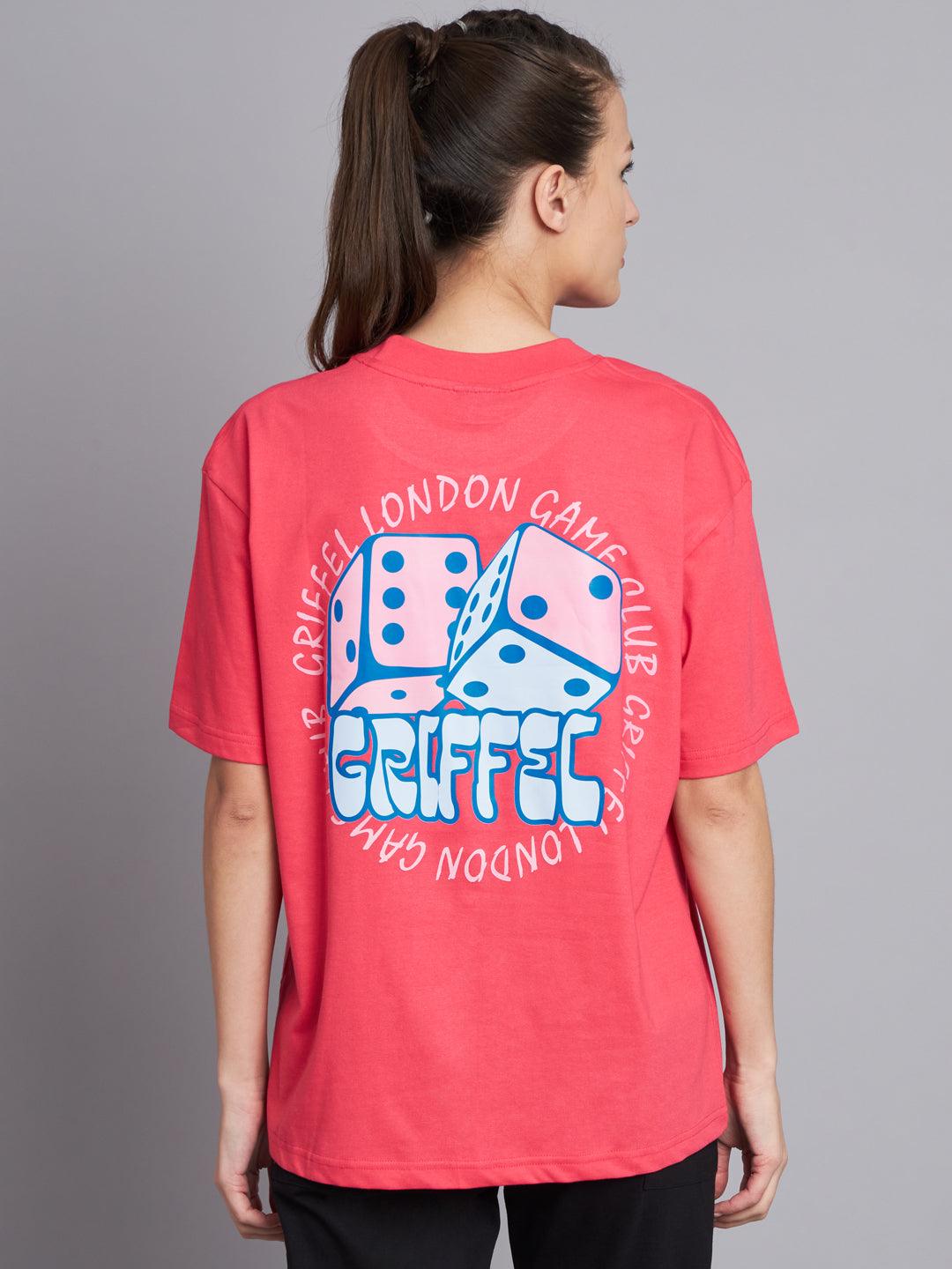 GRIFFEL Women's DICE oversized Drop Shoulder Neon Pink T-shirt - griffel