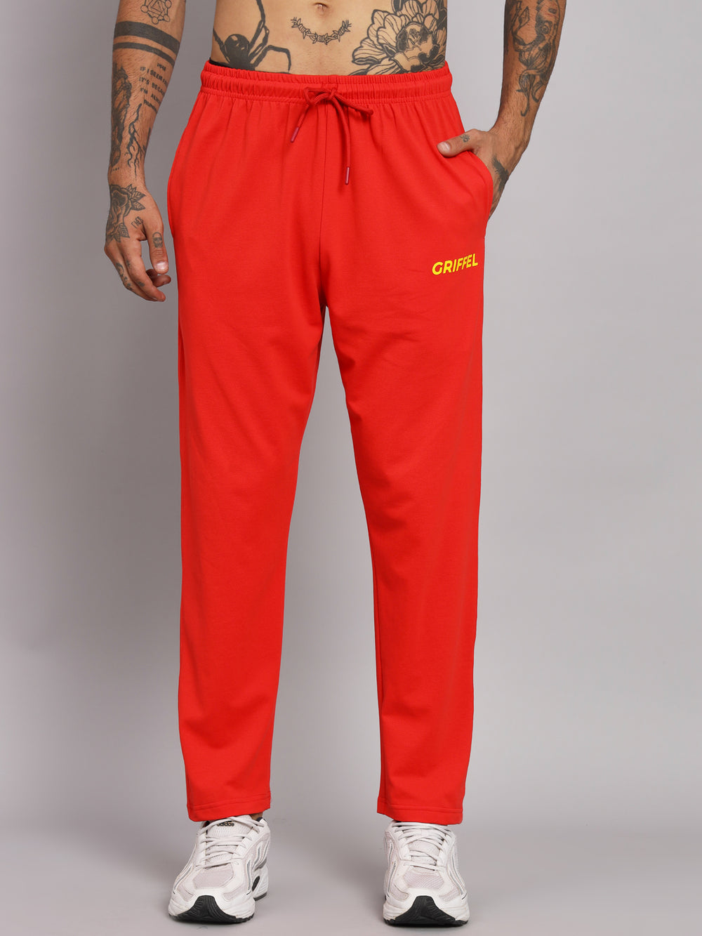 Griffel Men's Pre Winter Front Logo Solid Cotton Basic Hoodie and Joggers Full set Red Tracksuit - griffel