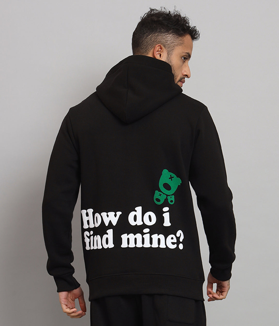 Griffel Men's HOW DO I FIND MINE Print Front Logo Oversized Fleece Hoodie Black Sweatshirt - griffel