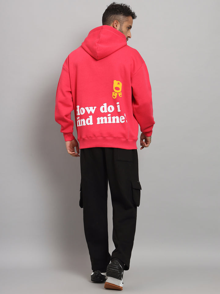 Griffel Men's HOW DO I FIND MINE Print Front Logo Oversized Fleece Hoodie Neon Pink Sweatshirt - griffel
