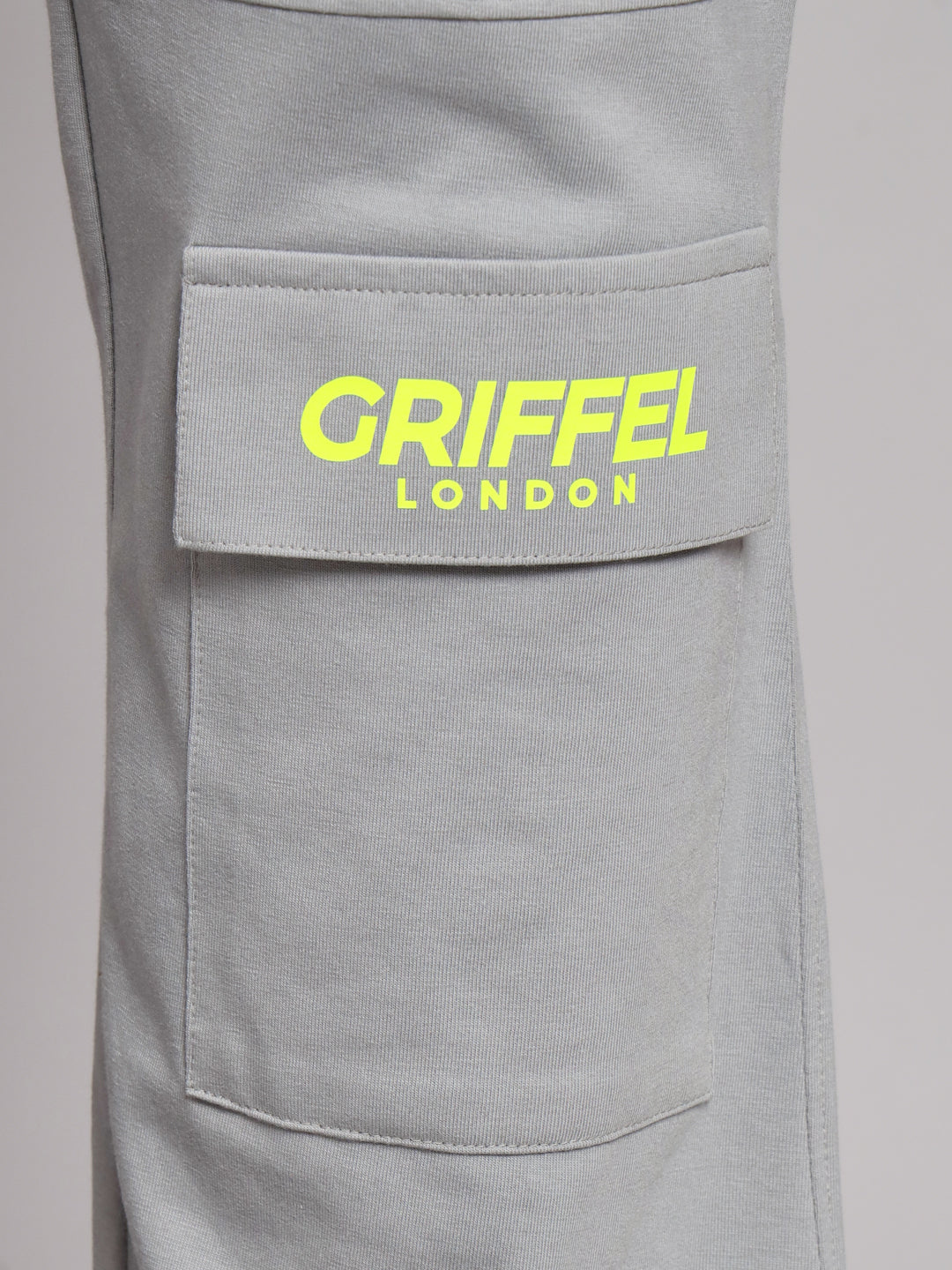 GRIFFEL Men Cotton 6 Pocket Front Logo Steel Grey Teddy Printed Trackpants - griffel