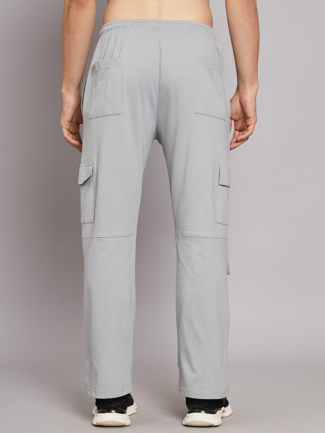 GRIFFEL Men Cotton 6 Pocket Front Logo Steel Grey Teddy Printed Trackpants - griffel