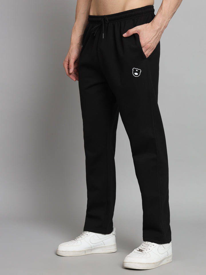 GRIFFEL Men Fleece Basic Solid Front Logo Black Trackpants - griffel