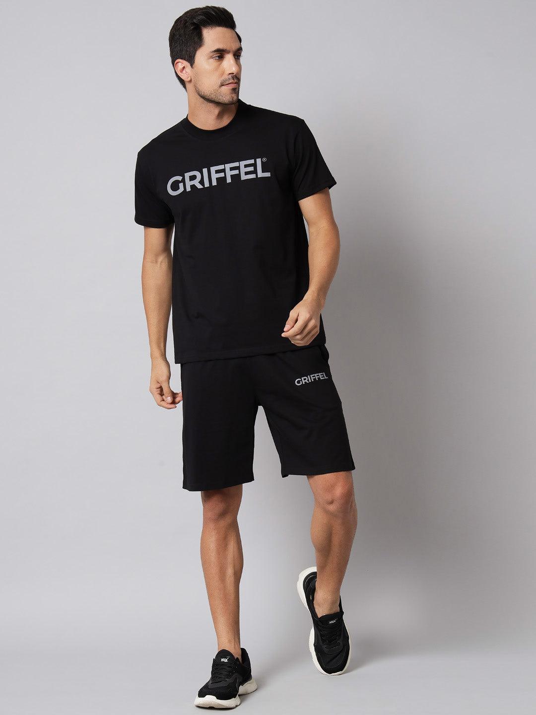 GRIFFEL Men Printed Black Regular fit T-shirt and Short Set - griffel