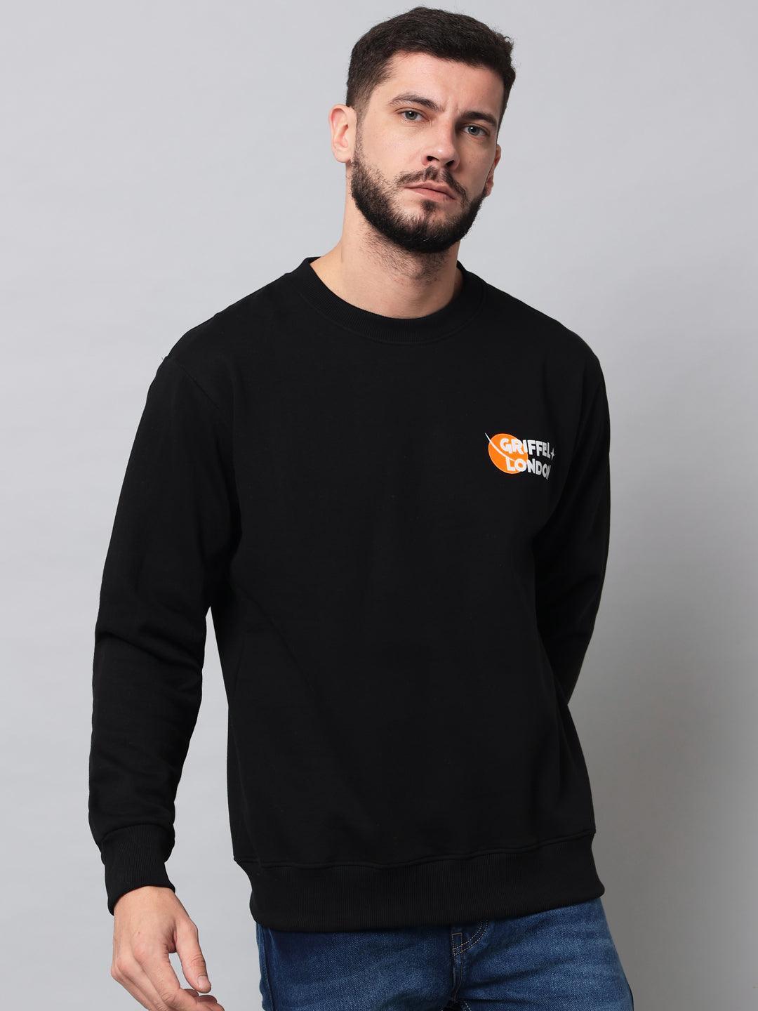 Griffel Men's Cotton Fleece Round Neck Sweatshirt with Full Sleeve and Front Logo Print - griffel