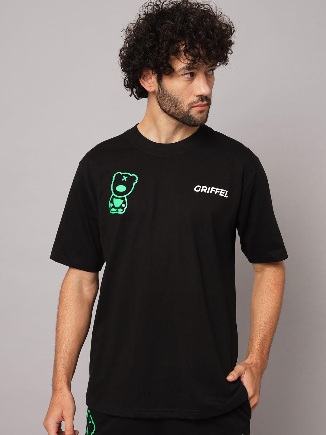 GRIFFEL Men Printed Black Loose fit T-shirt and Short Set - griffel