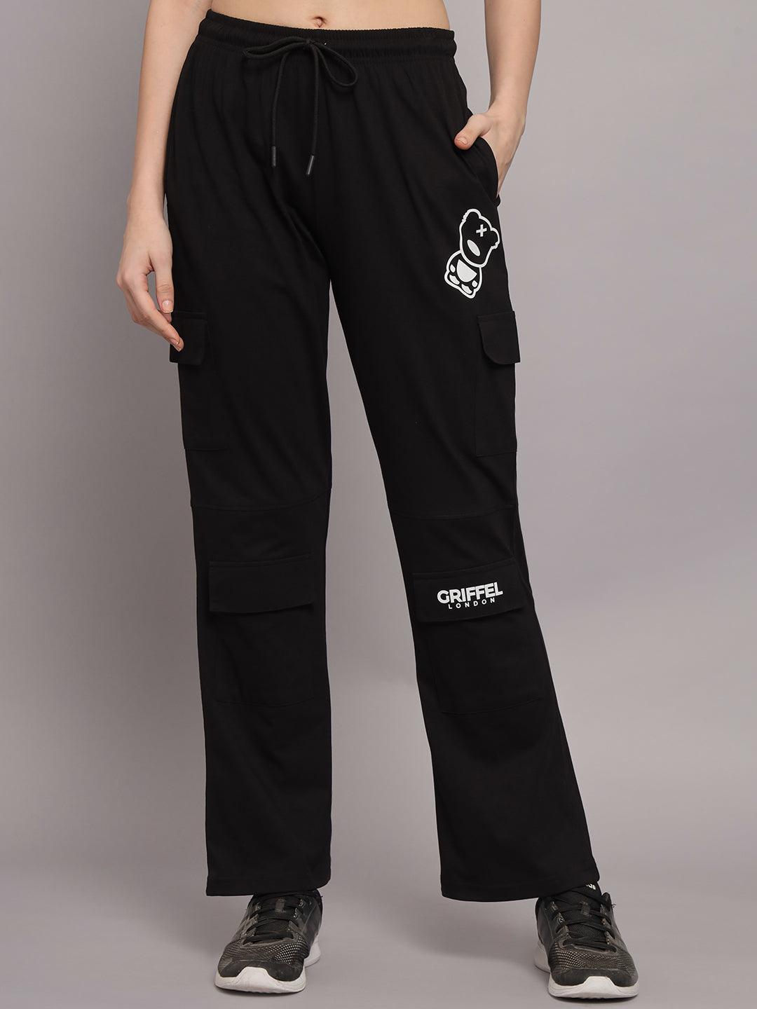 Griffel Women’s Front Teddy Logo 6 Pocket Black Trackpant - griffel