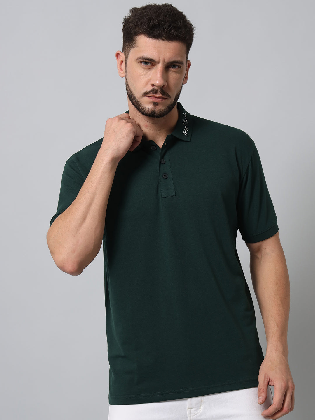 GRIFFEL Men's Bottle Green Cotton Polo T-shirt - griffel