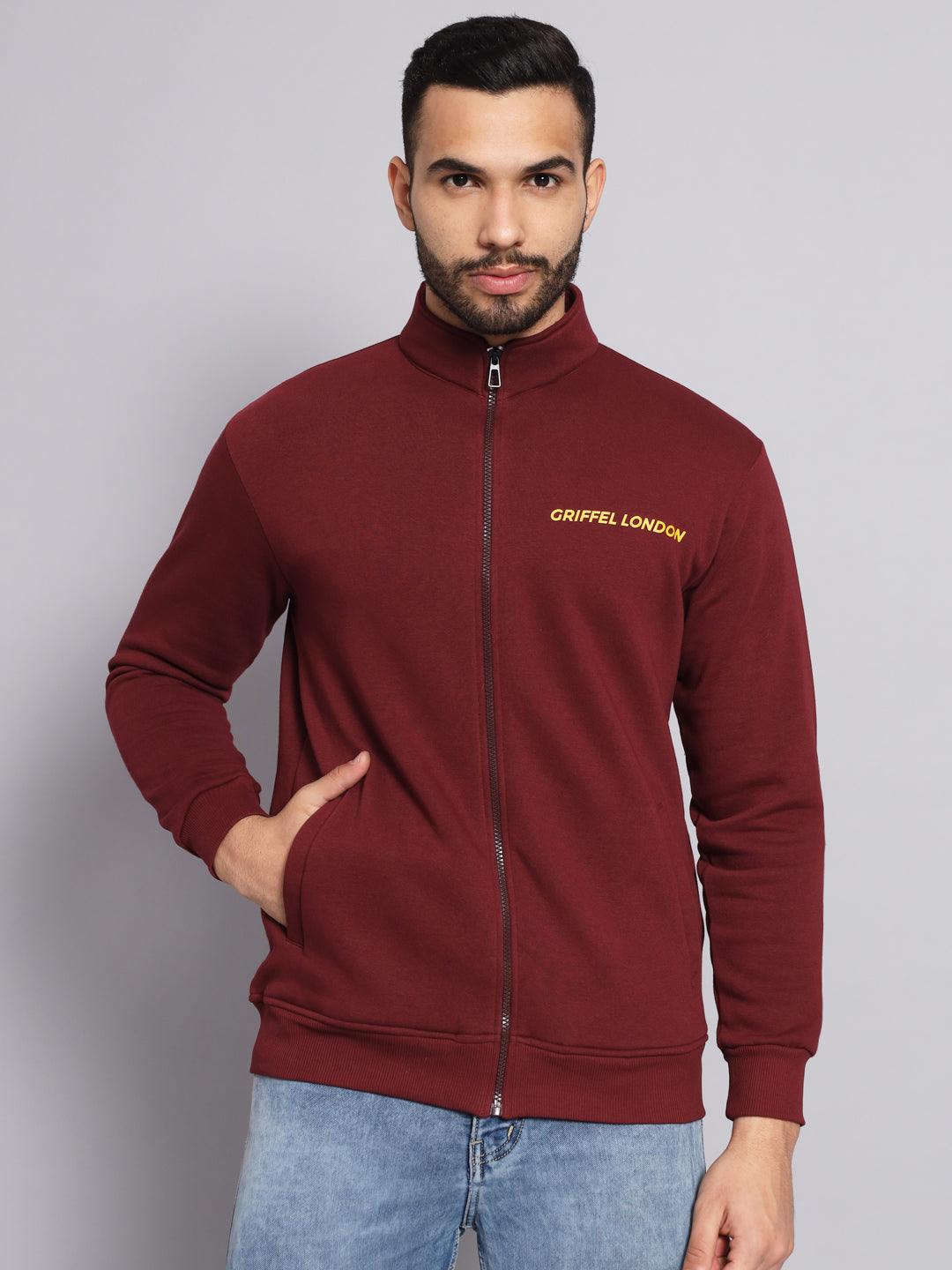 Griffel Men's Cotton Fleece Zipper Sweatshirt with Long Sleeve and Front Logo Print - griffel