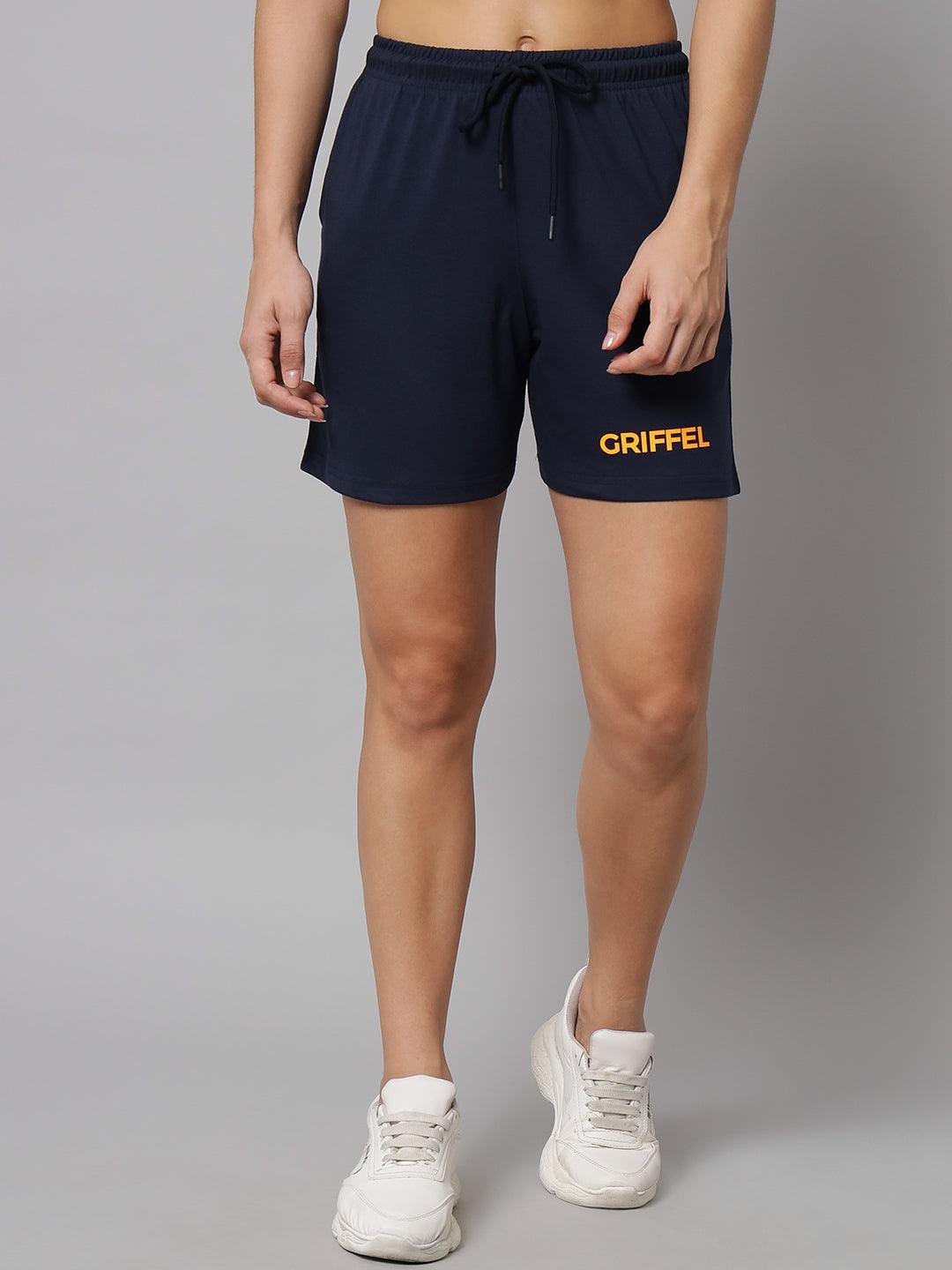 GRIFFEL Women Placement Print Oversized Loose Fit Navy Short - griffel