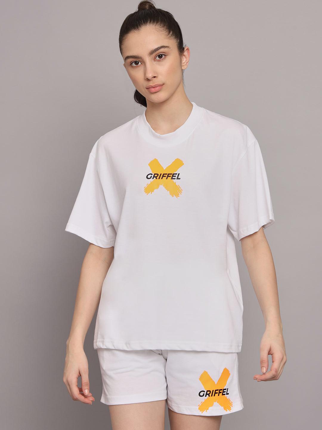 GRIFFEL Women Printed Loose fit White T-shirt - griffel