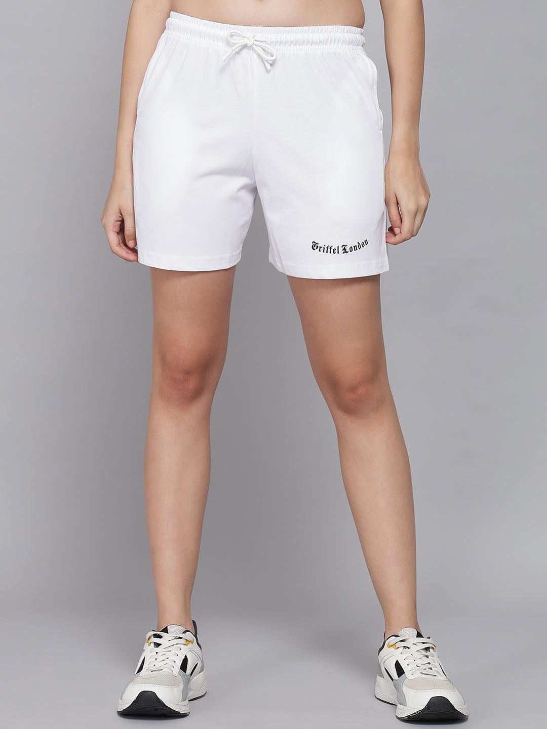 GRIFFEL Women Placement Print Oversized Loose fit White Short - griffel