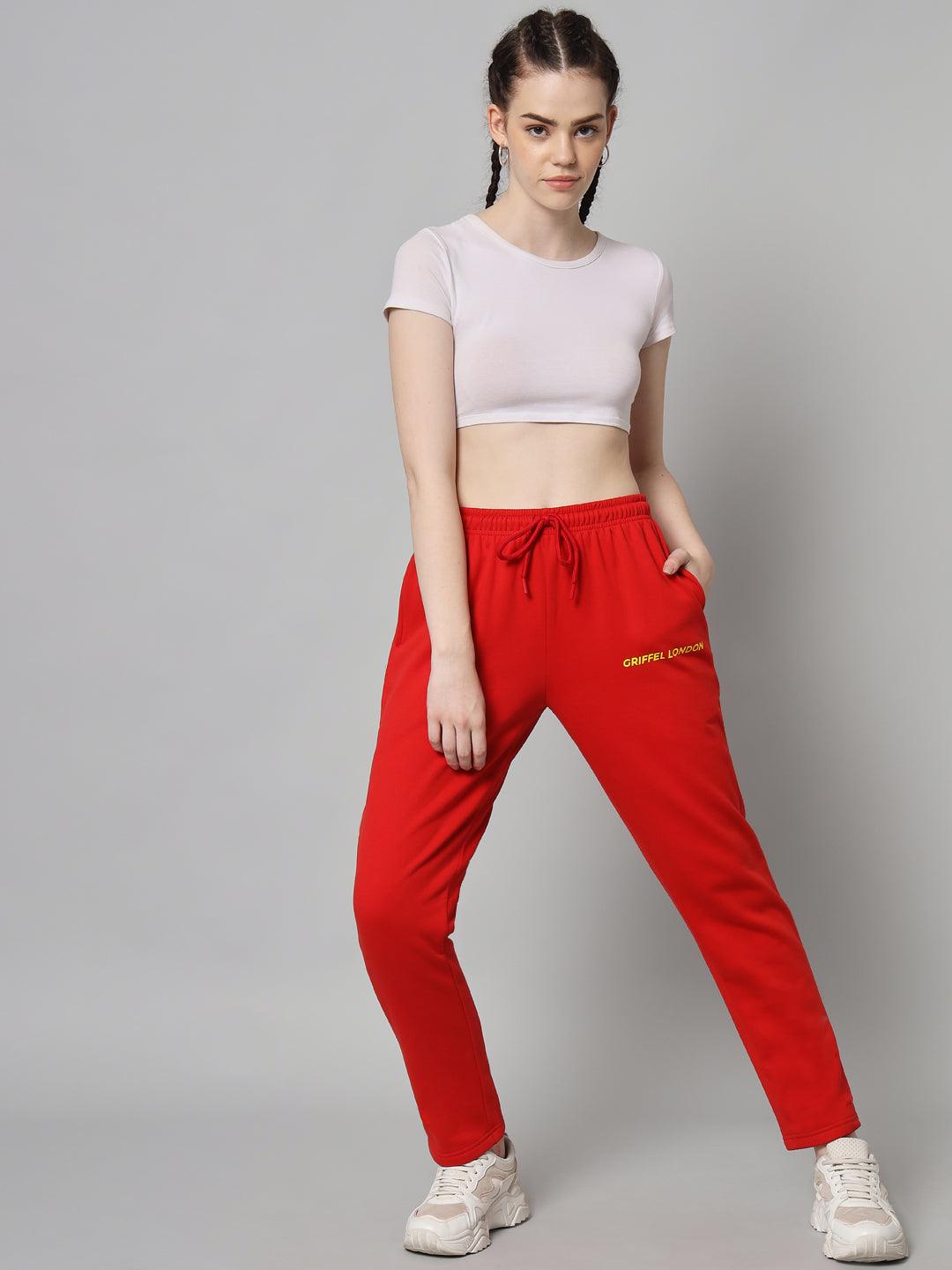 Griffel Women’s Front Logo Basic Solid Red Trackpant - griffel