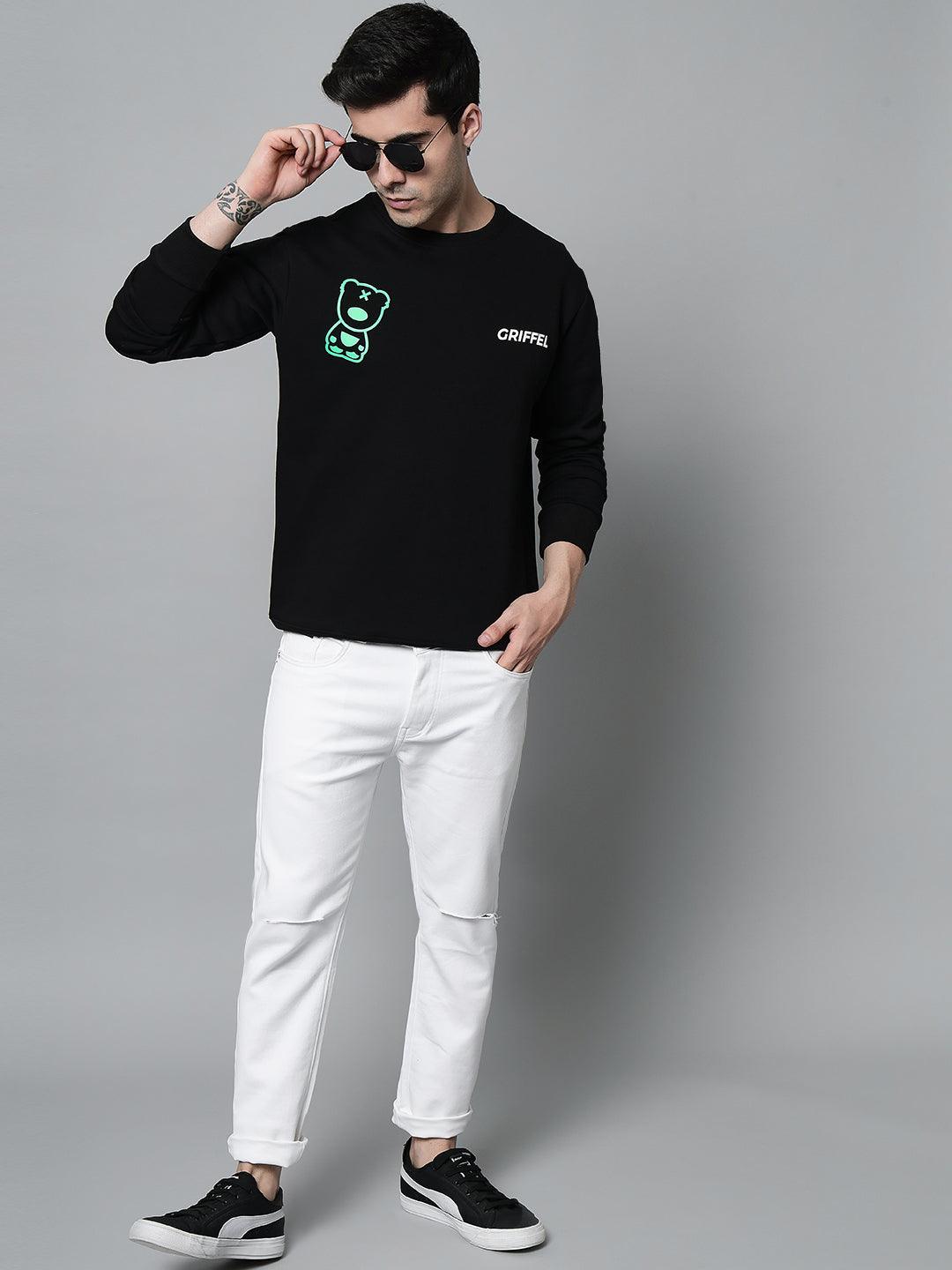 Griffel Men's Cotton Fleece Printed Sweatshirt with Long Sleeve and Front Logo Print - griffel