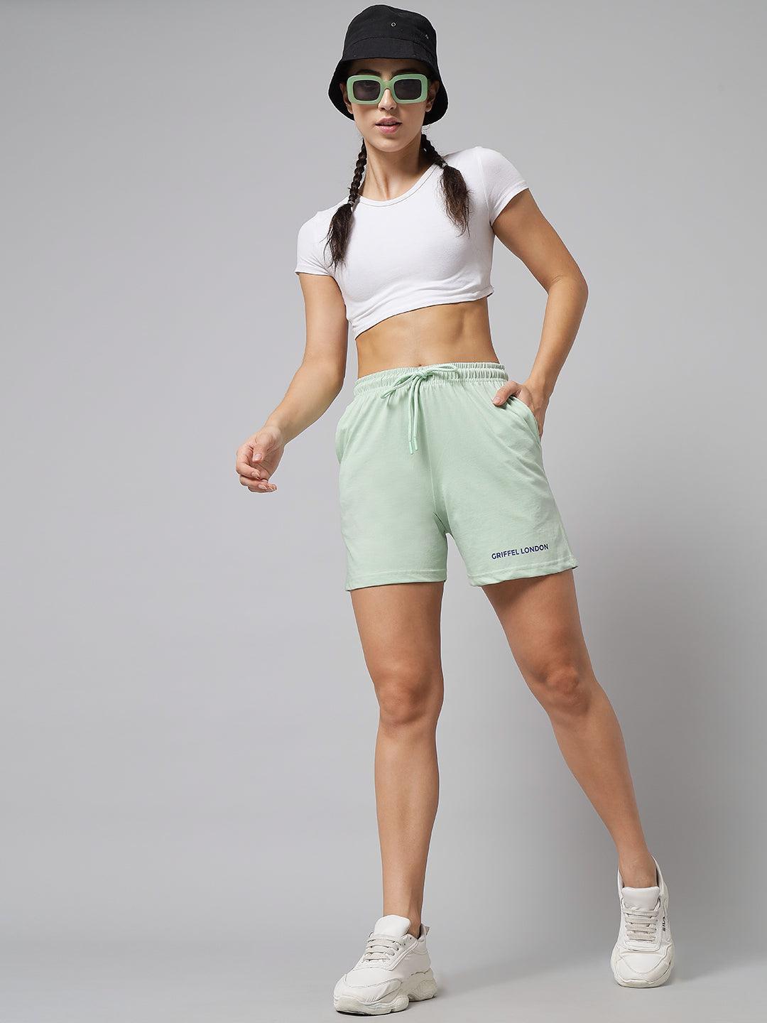 GRIFFEL Women Placement Print Oversized Loose Fit Sea Green Short - griffel