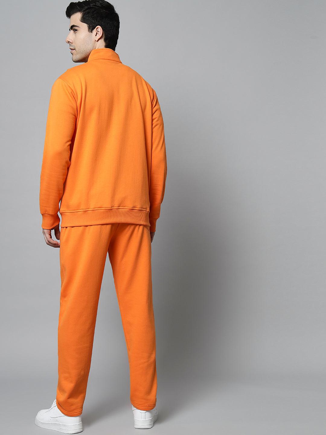 Griffel Men's Front Logo Print Fleece Zipper and Jogger Full set Orange Tracksuit - griffel