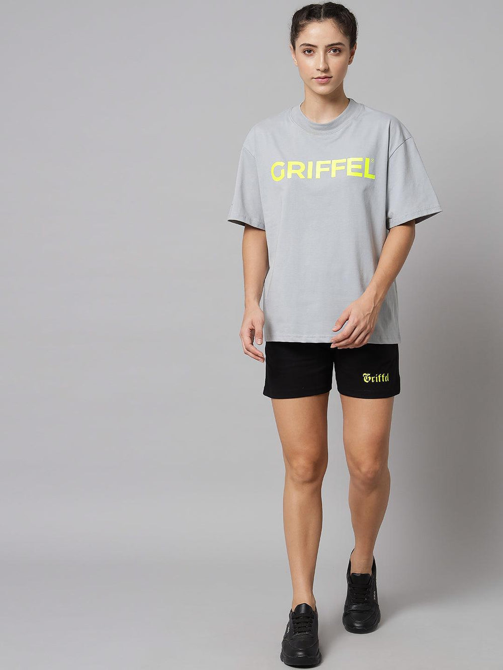 GRIFFEL Women Printed Loose fit Grey T-shirt - griffel