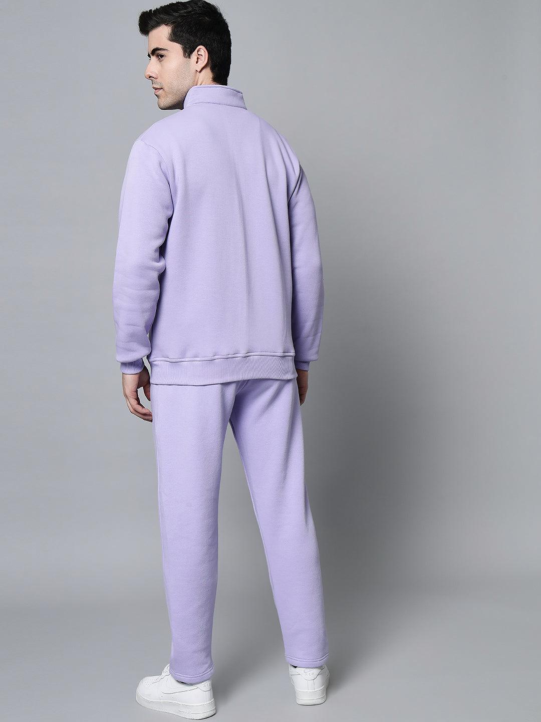 Griffel Men's Front Logo Print Fleece Zipper and Jogger Full set Mauve Tracksuit - griffel