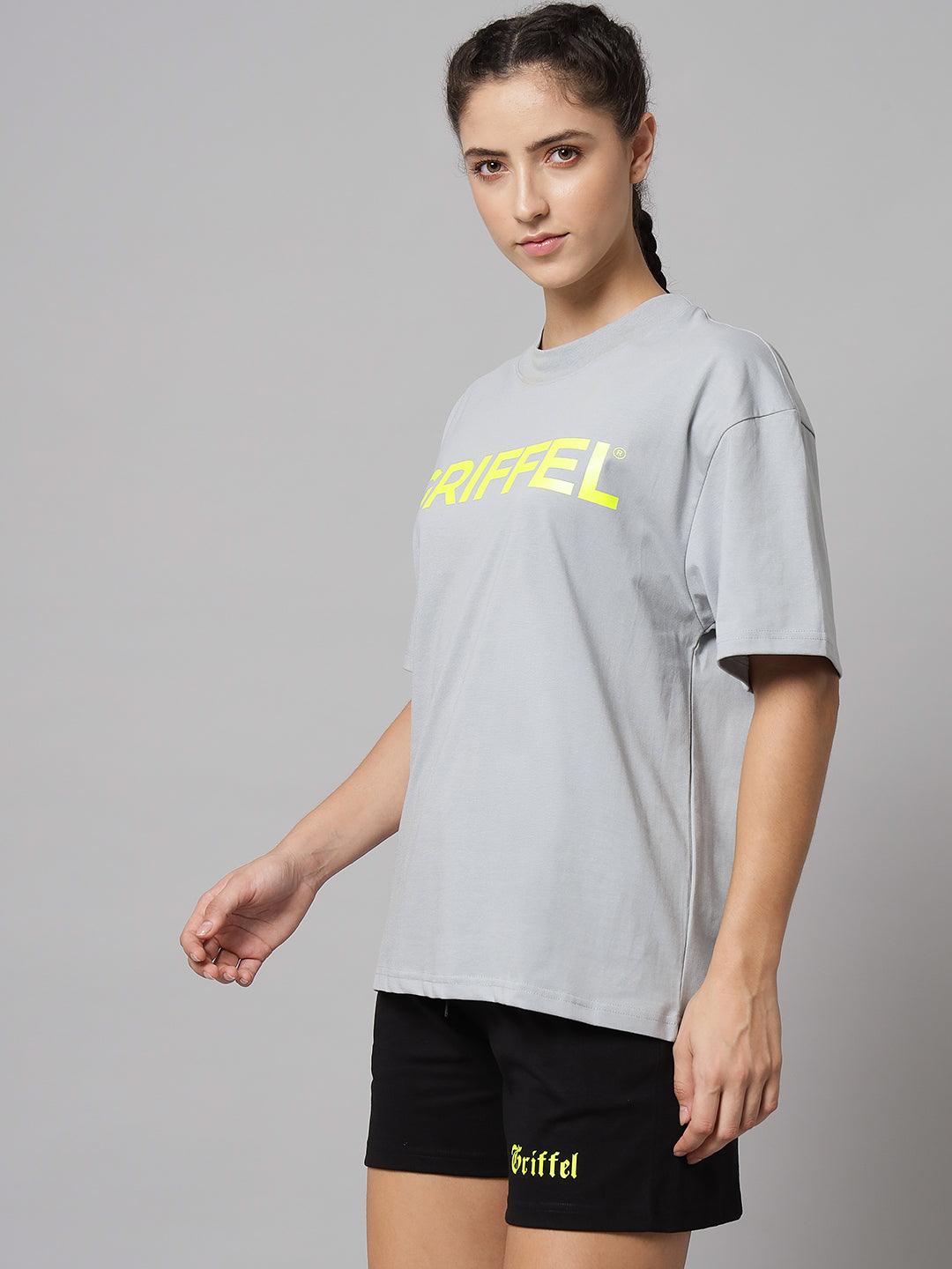 GRIFFEL Women Printed Loose fit Grey T-shirt - griffel