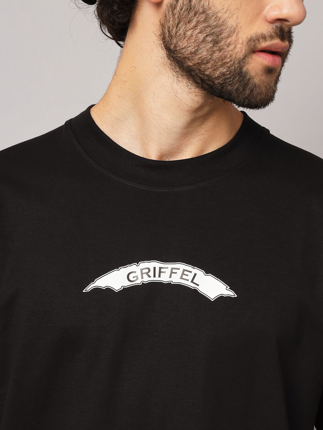 GRIFFEL Men Printed Black Loose fit T-shirt and Bell Bottom Trackpant Set - griffel