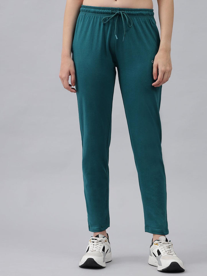 GRIFFEL Women Basic Solid Regular Fit Bottle Green Trackpant - griffel