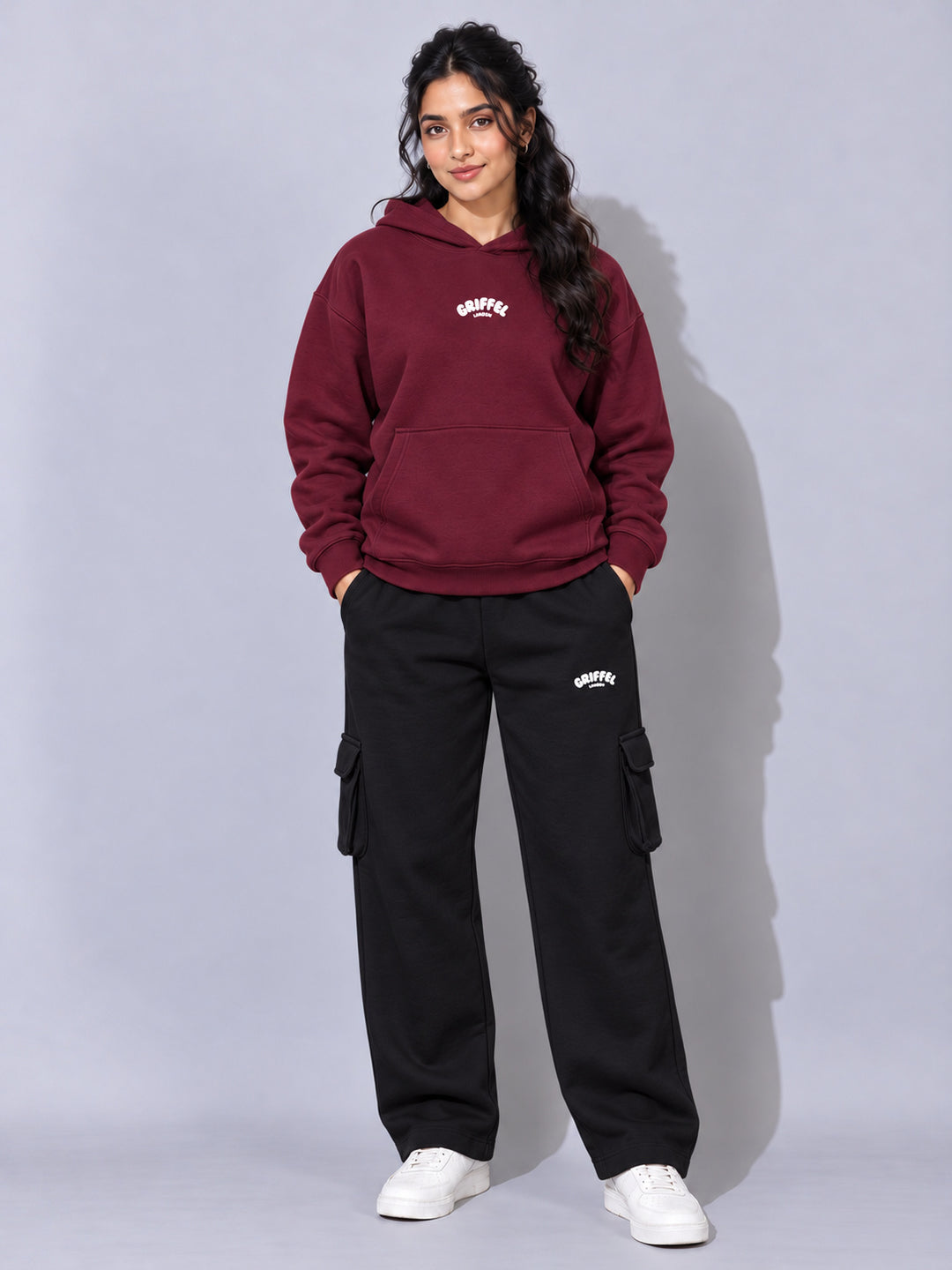 REBORN LOGO Cotton Fleece  Oversized Hoodie Tracksuit  For Women