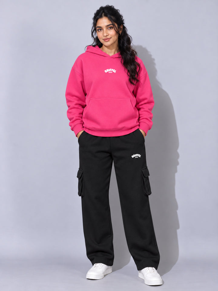 REBORN LOGO Cotton Fleece  Oversized Hoodie Tracksuit  For Women
