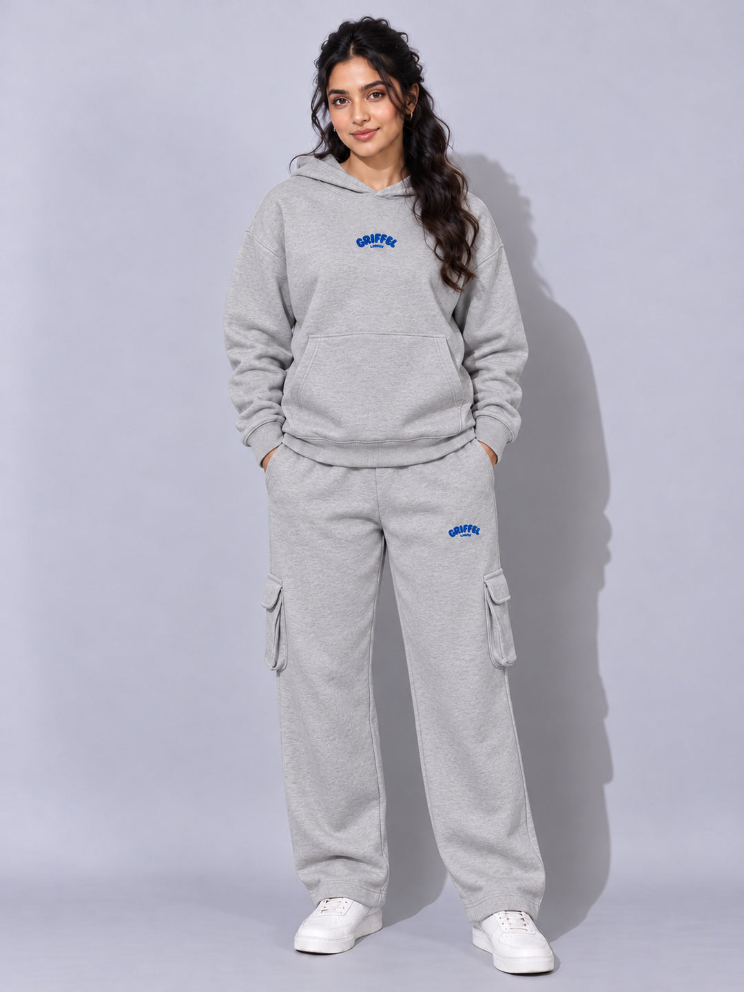 REBORN LOGO Cotton Fleece  Oversized Hoodie Tracksuit  For Women