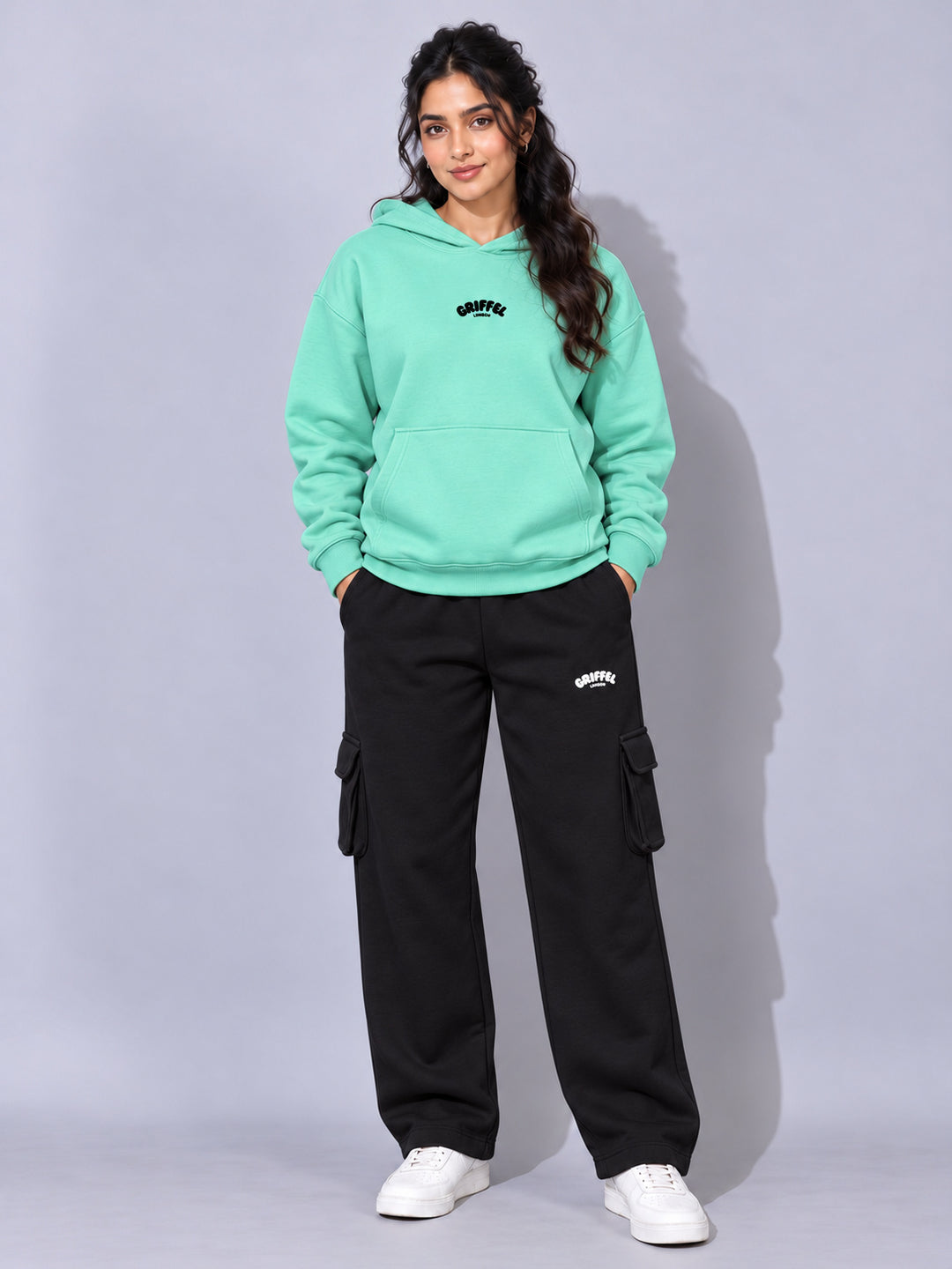 REBORN LOGO Cotton Fleece  Oversized Hoodie Tracksuit  For Women