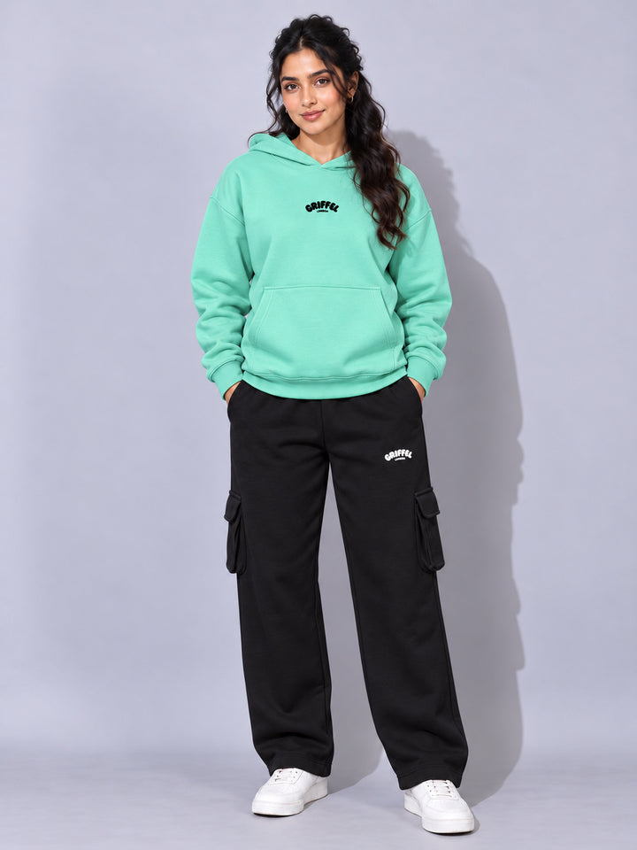 REBORN LOGO Cotton Fleece  Oversized Hoodie Tracksuit  For Women
