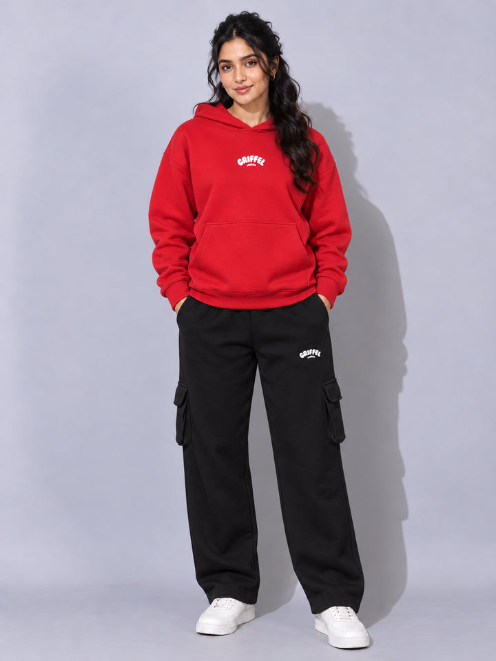REBORN LOGO Cotton Fleece  Oversized Hoodie Tracksuit  For Women