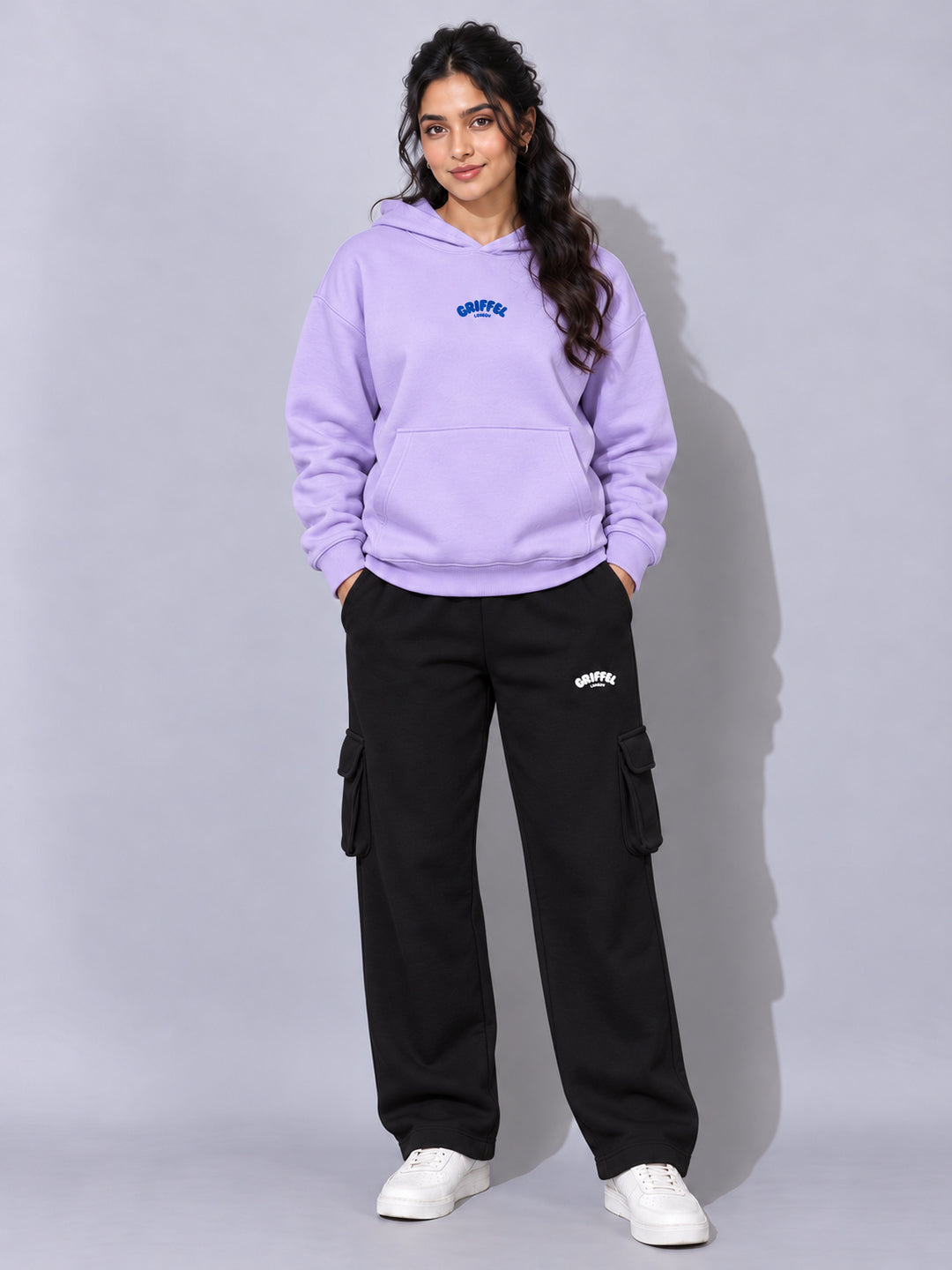 REBORN LOGO Cotton Fleece  Oversized Hoodie Tracksuit  For Women