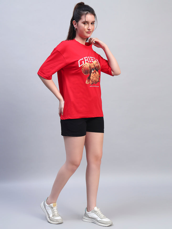 Upside down Teddy Oversized T-shirt Red Combo 🧸
