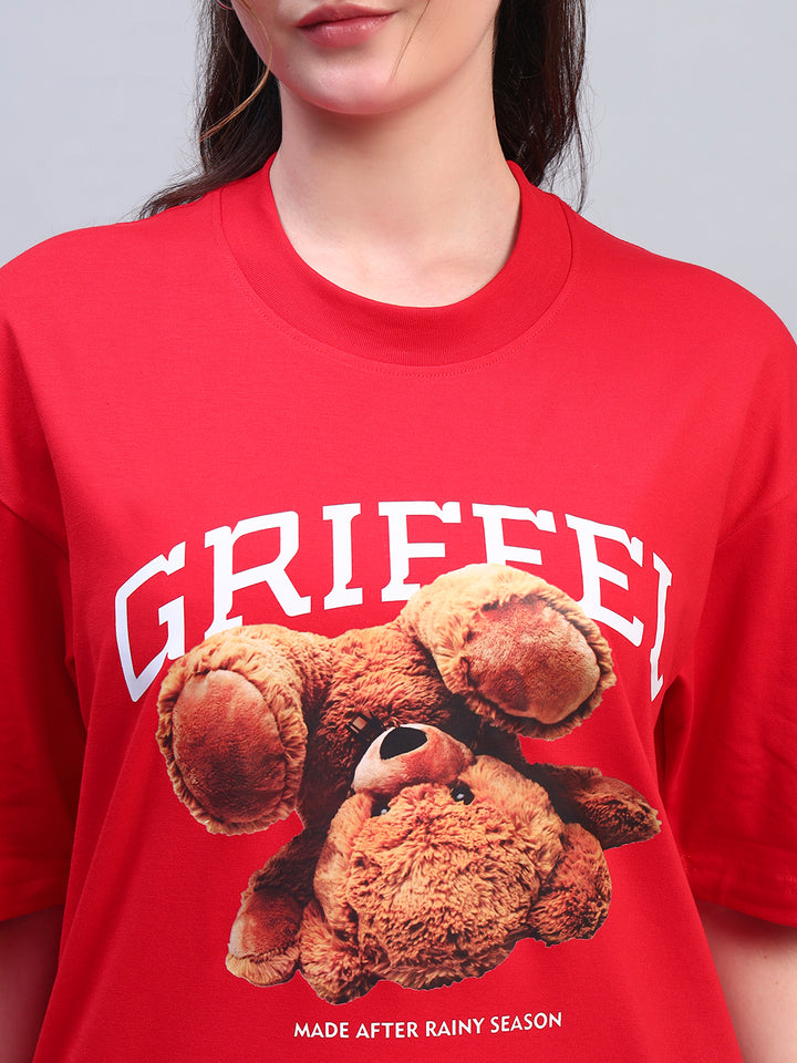 Upside down Teddy Oversized T-shirt Red Combo 🧸