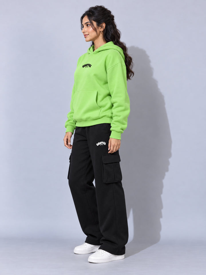 REBORN LOGO Cotton Fleece  Oversized Hoodie Tracksuit  For Women