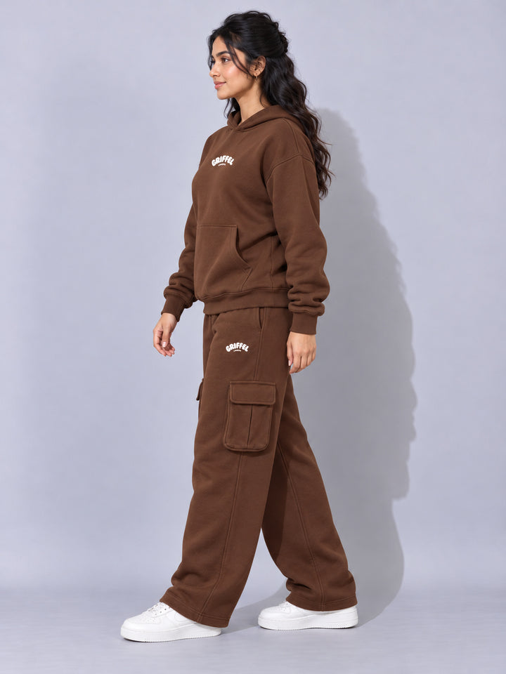 REBORN LOGO Cotton Fleece  Oversized Hoodie Tracksuit  For Women