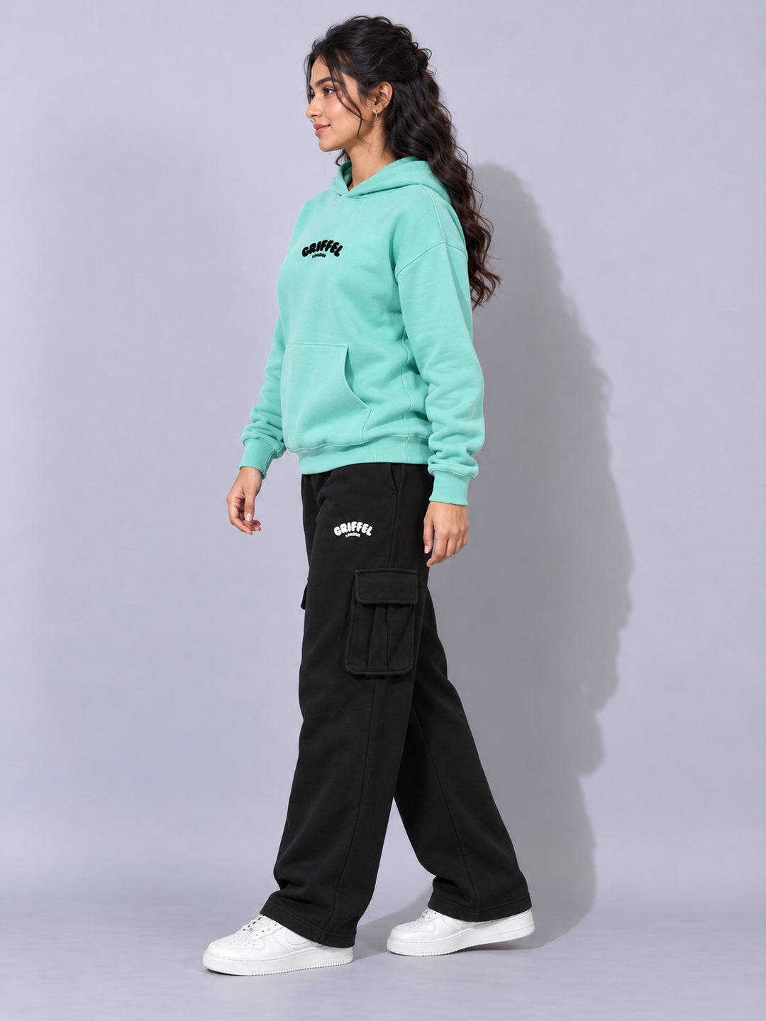 REBORN LOGO Cotton Fleece  Oversized Hoodie Tracksuit  For Women