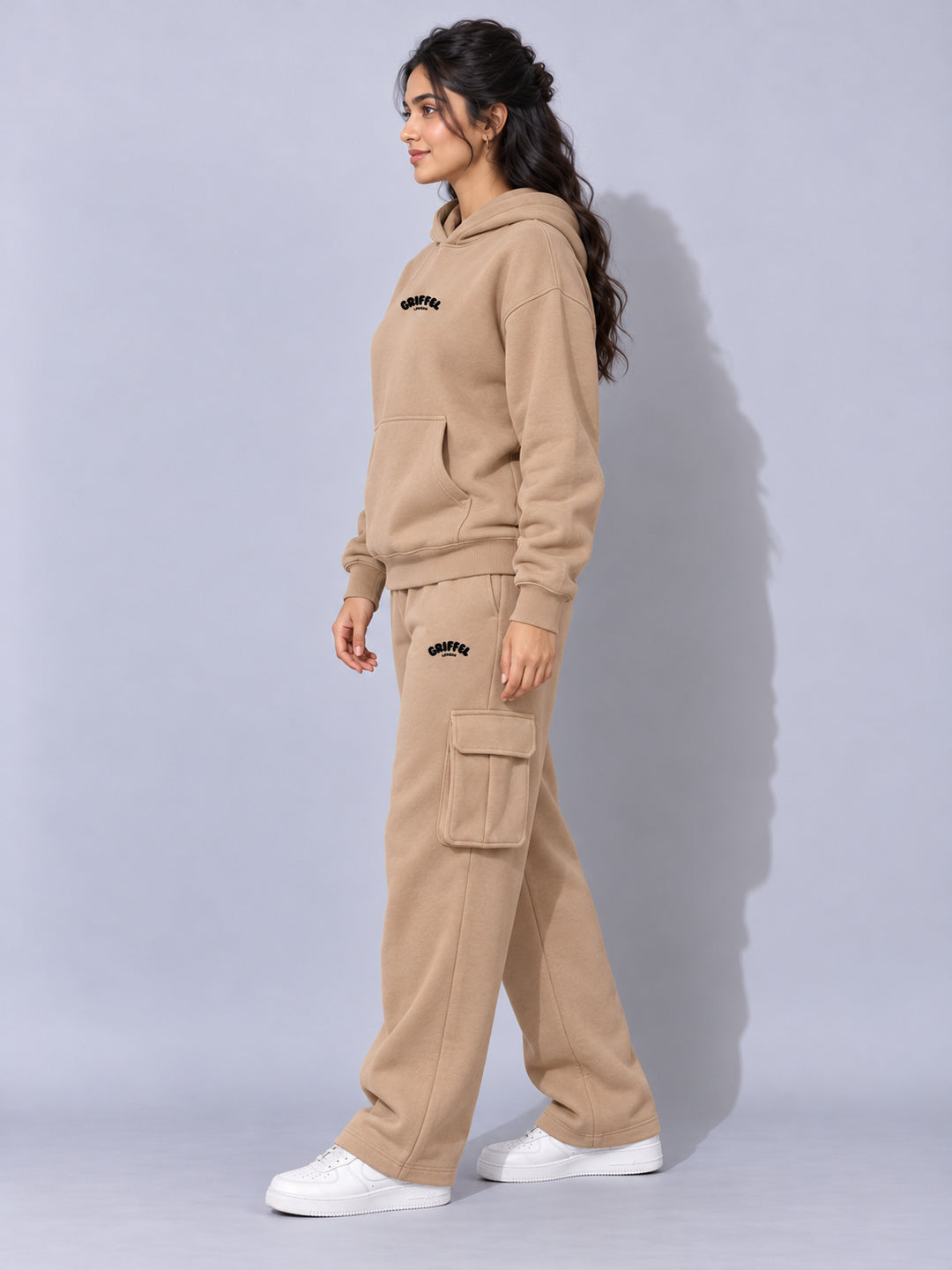 REBORN LOGO Cotton Fleece  Oversized Hoodie Tracksuit  For Women