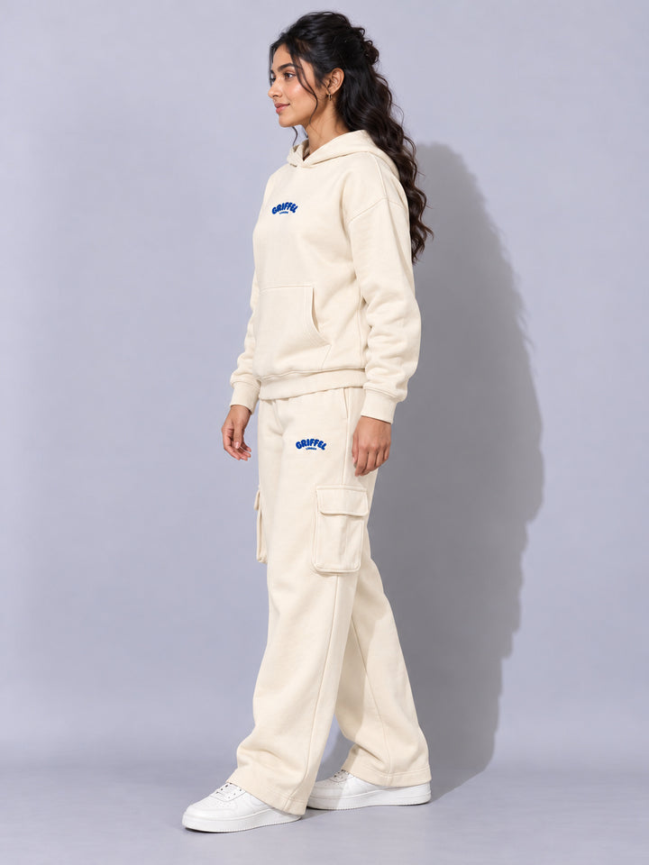 REBORN LOGO Cotton Fleece  Oversized Hoodie Tracksuit  For Women