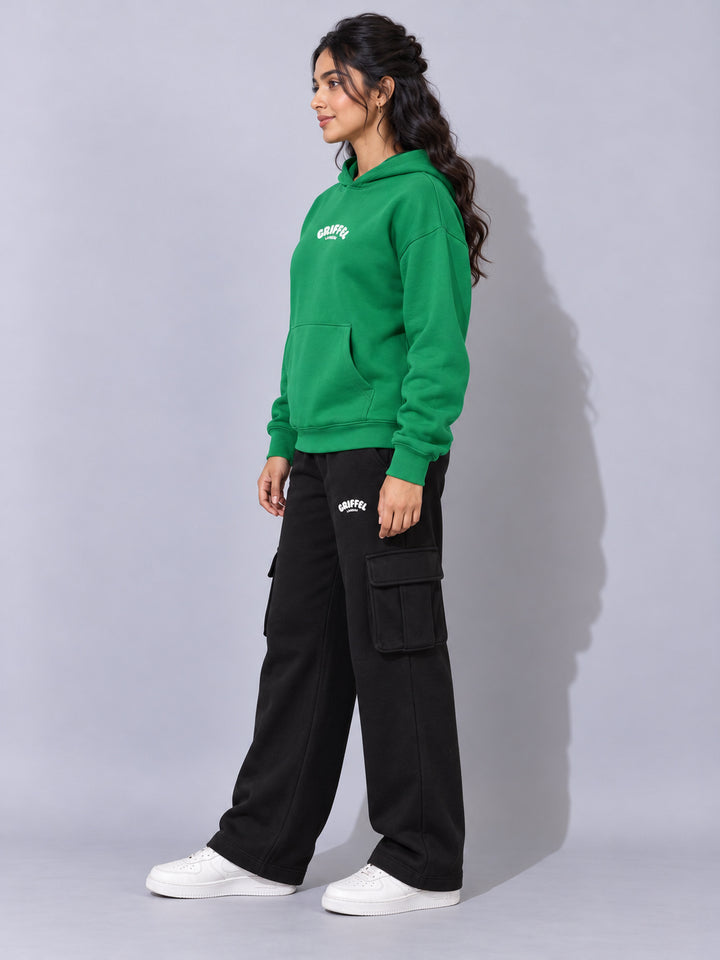 REBORN LOGO Cotton Fleece  Oversized Hoodie Tracksuit  For Women