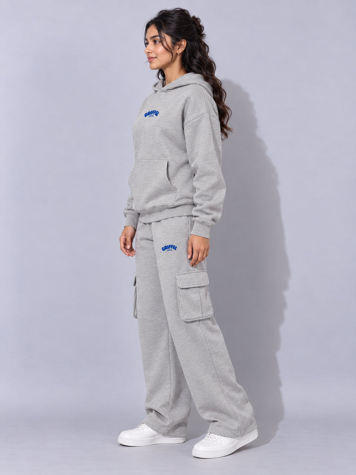 REBORN LOGO Cotton Fleece  Oversized Hoodie Tracksuit  For Women