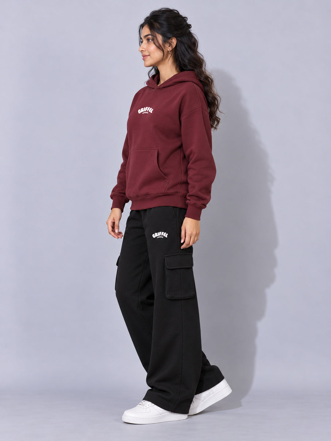 REBORN LOGO Cotton Fleece  Oversized Hoodie Tracksuit  For Women
