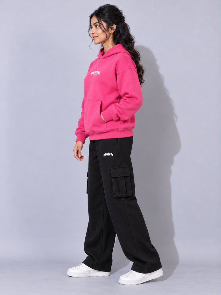 REBORN LOGO Cotton Fleece  Oversized Hoodie Tracksuit  For Women